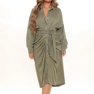 Chloe Marie Midi Shirt Dress - Olive